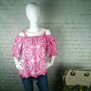 V Christina Off The Shoulder Embroidered Top Pink